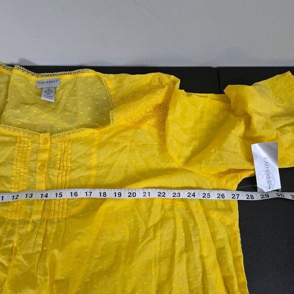 Catherines Womens Embroidered Semi Sheer Tunic Top Sz 2X Yellow Boho Peasant NWT - Picture 6 of 7